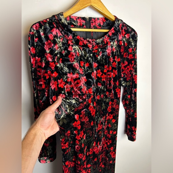 Vintage Hand Made Floral Velvet Midi Dress Xs Timeless Feminine Romantic Amish - Picture 3 of 11